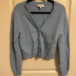 & Other Stories Pale Blue Fuzzy V-Neck Button Cardigan